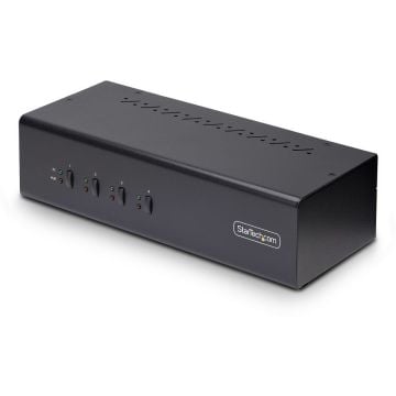 StarTech.com 4-Port Dual-Monitor DisplayPort KVM Switch, 4K 60Hz, 2x USB 5Gbps Hub Ports, 2x USB 2.0 HID Ports, Hotkey and Push-Button Switching, TAA Compliant - 3.5mm Audio, HDCP (P4DD46A2-KVM-SWITCH)