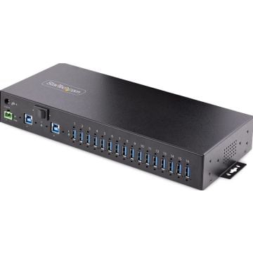 StarTech.com 16-Port Industrial USB 3.0 Hub 5Gbps, Metal, DINSurfaceRack Mountable, ESD Protection, Terminal Block Power, up to 120W Shared USB Charging, Dual-Host HubSwitch (5G16AINDS-USB-A-HUB) - Hub