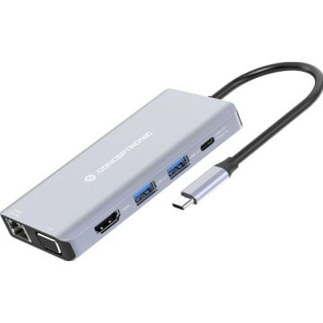 CONCEPTRONIC Dock USB-C->10-in-1 HDMI,USB3.0,SD,100WPD grau