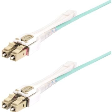 StarTech.com 5m (15ft) LC to LC (UPC) OM4 Multimode Fiber Optic Cable wPush Pull Tabs, 50125µm, 100G Networks, Bend Insensitive, Low Insertion Loss - LSZH Fiber Patch Cord (450FBLCLC5PP)