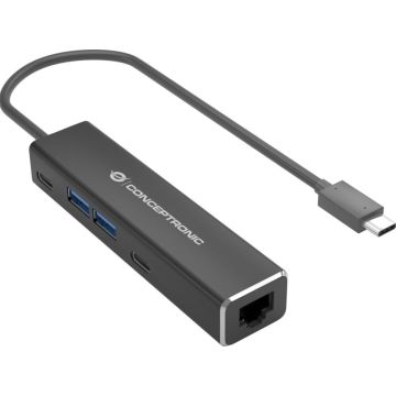 CONCEPTRONIC Adapter USB-C ->RJ45 Gigabit,2xUSB-C 2xUSB-A zwart
